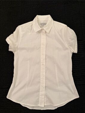 Women's White Short-Sleeve Button Front Blouse